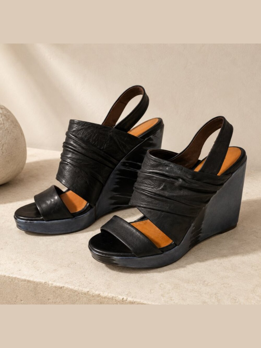 Black Leather Platform Wedge Sandals Made in Spain COClico 39